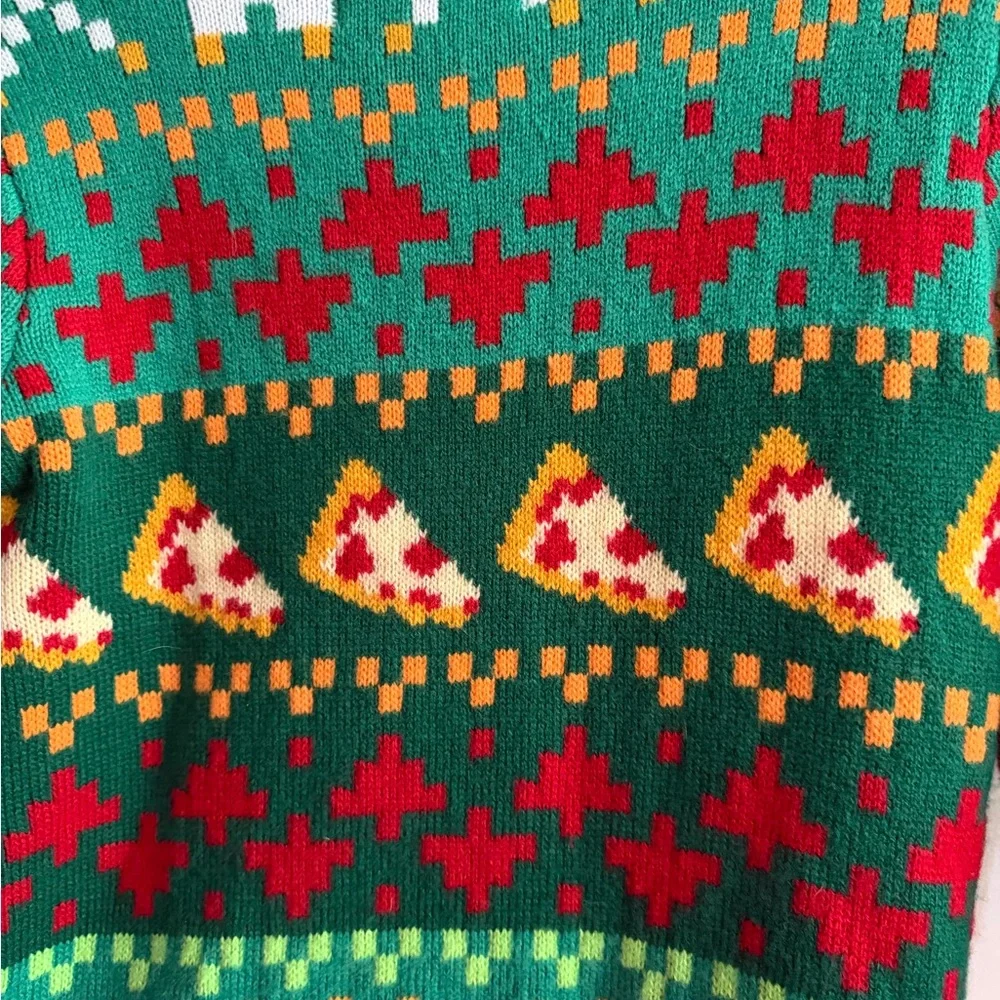 Boys Ugly Christmas Sweater Cats And Pizza - Small Hole See Pic Size M - Picture 7 of 7